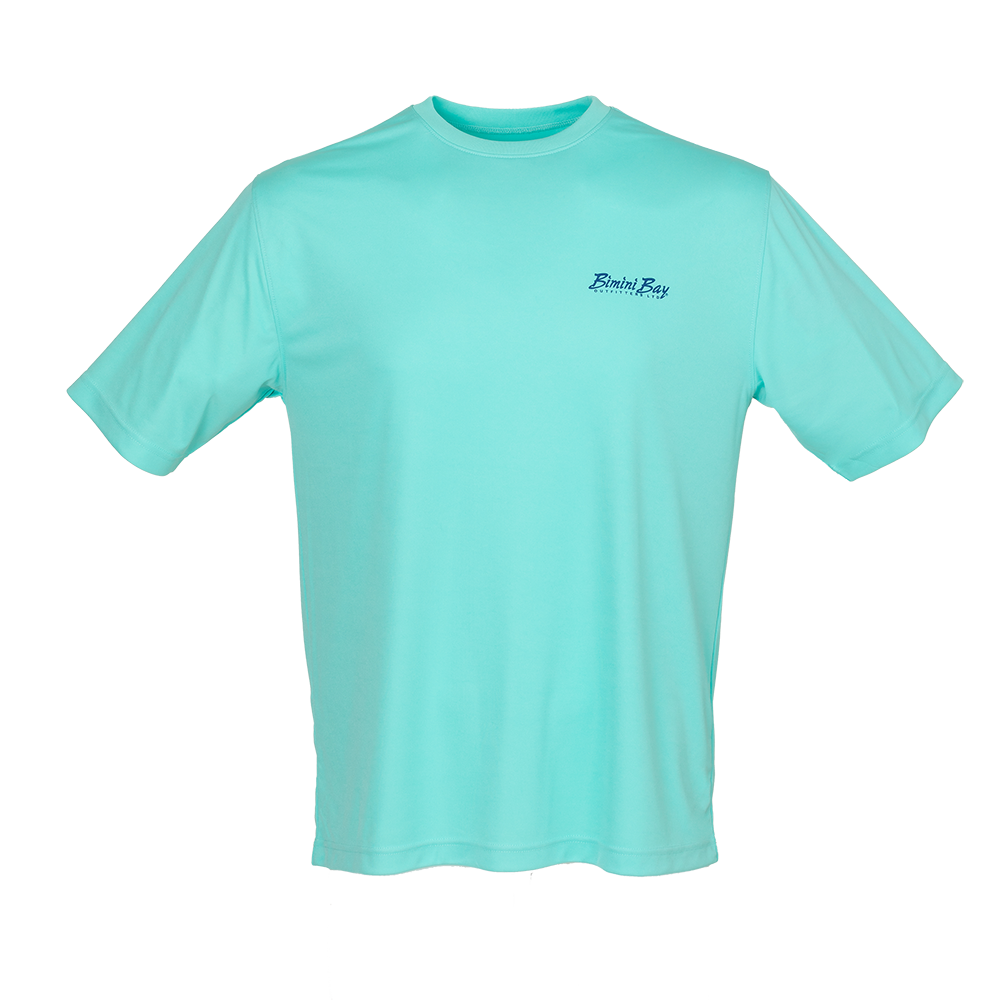 Bimini Bay Outfitters Hook M' Men's Freshwater Short Sleeve Performance  Shirt - Trout Slam Aqua